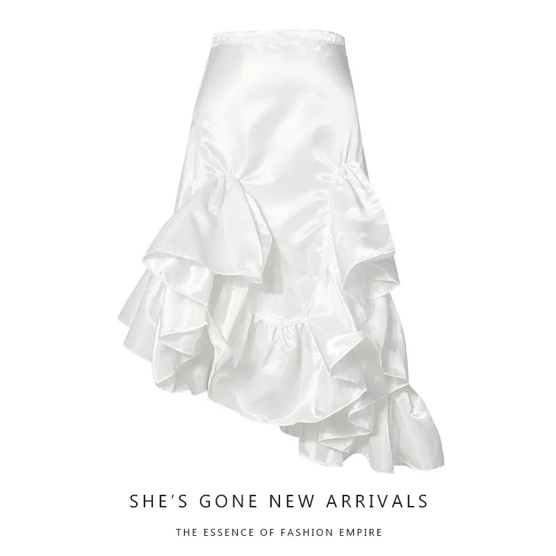 

Half skirt woman summer irregular lotus leaf edge fish tail skirt high waist medium length bag breech skirt