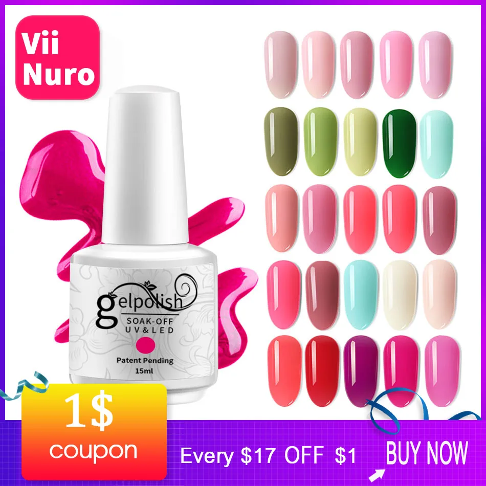 

ViiNuro 15ML Semi Permanent UV Gel Nail Polish Or Led Gel Varnish With 48 Colors Light Color Series Base Coat And Matte Top Coat