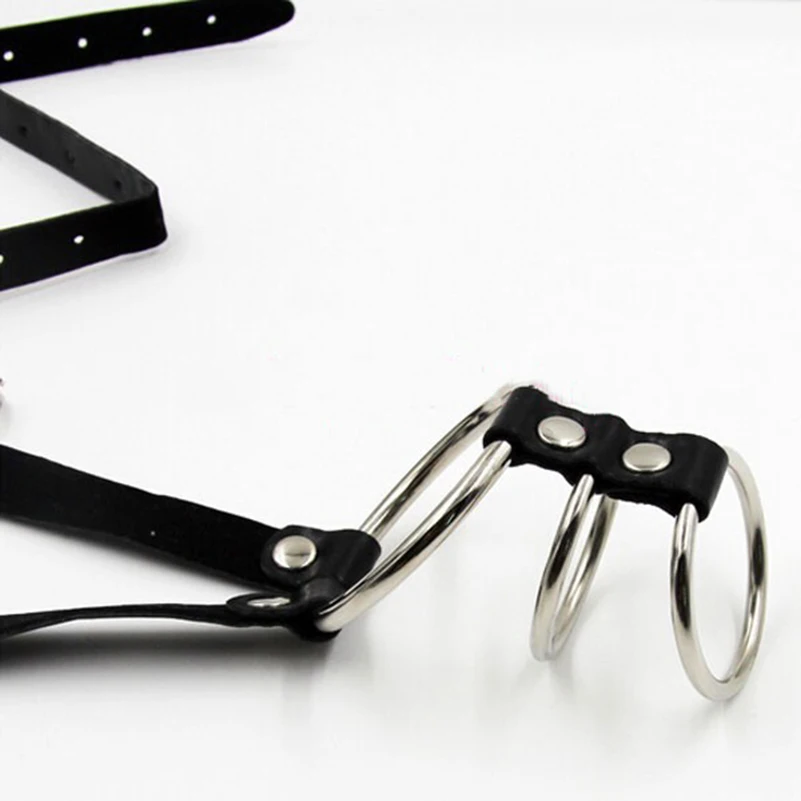 hc048leather belt fasten stainless steel cock ring Delay Ejaculation (4)