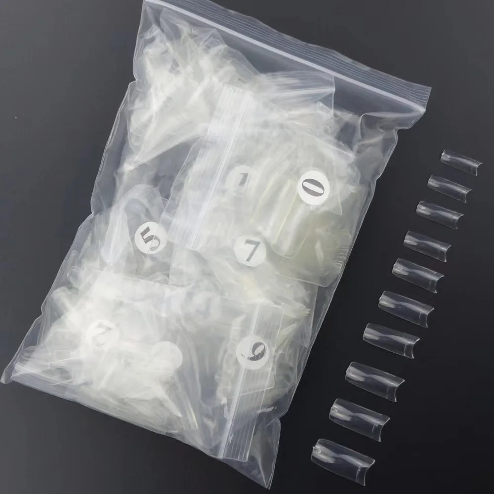 

500pcs Clear Acrylic French C-Curve Fake Nails Faux Ongles Half False Nails Art Tips Artificial Nail Decoration !