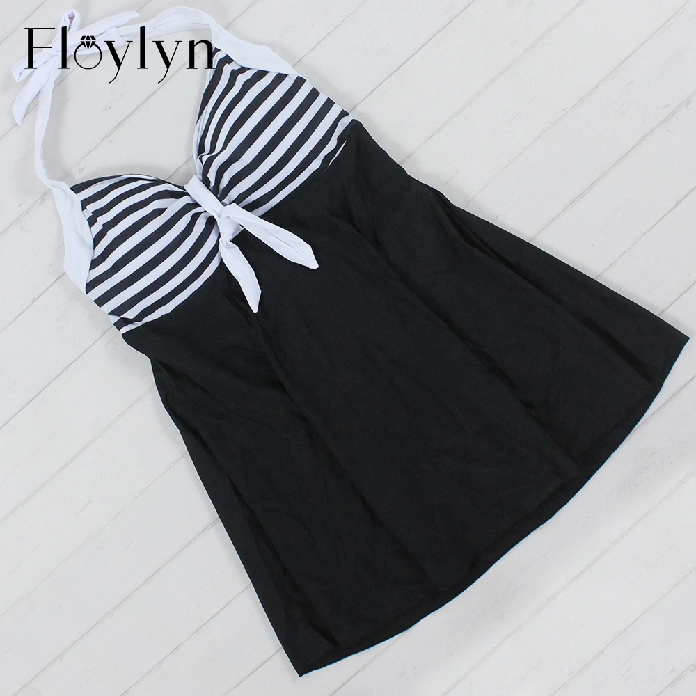 

Floylyn Plus Size Swimwear One Piece Swimsuit Women New Summer Beach Vintage Retro High Waist Bathing Suit Swim Dress Beachwear