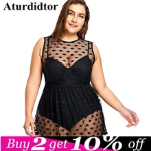 Плюс размеры See Through купальники для малышек для женщин в горошек одна деталь купальник ретро пикантные прозрачные Черный Push Up большой