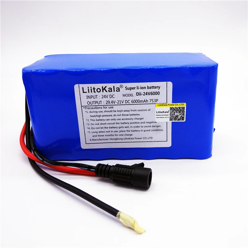 HK LiitoKala 24 V 6Ah 7S3P 18650 батарея 29,4 V 6000 mAh литий-ионный аккумулятор для электрического велосипеда