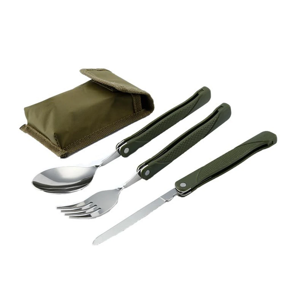 Buy 3pcs/set Folding Outdoor Travel Camping Picnic Cutlery Set Case Dinnerware
