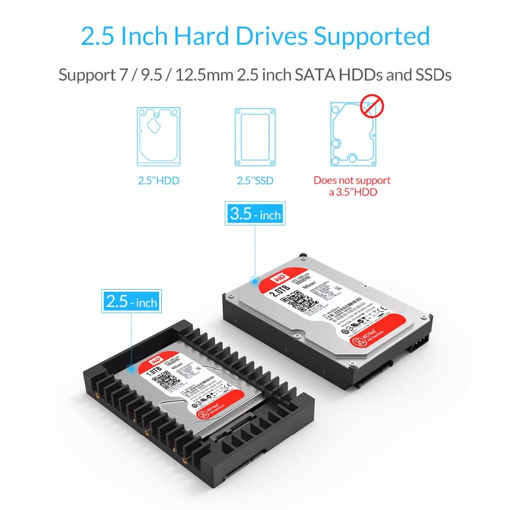 ORICO 2,5 до 3,5 дюймов HDD адаптер Жесткий диск SATA HDD Caddy Поддержка SATA 3,0 Поддержка 7/9,5/12,5 мм 2,5 дюймов SATA HDD и SSD