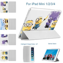 MTT For Apple iPad mini 1 2 3 Case Fashion Cartoon MInion Tablet PU Leather Flip Smart Stand Case For iPad mini2 mini3 7.9”