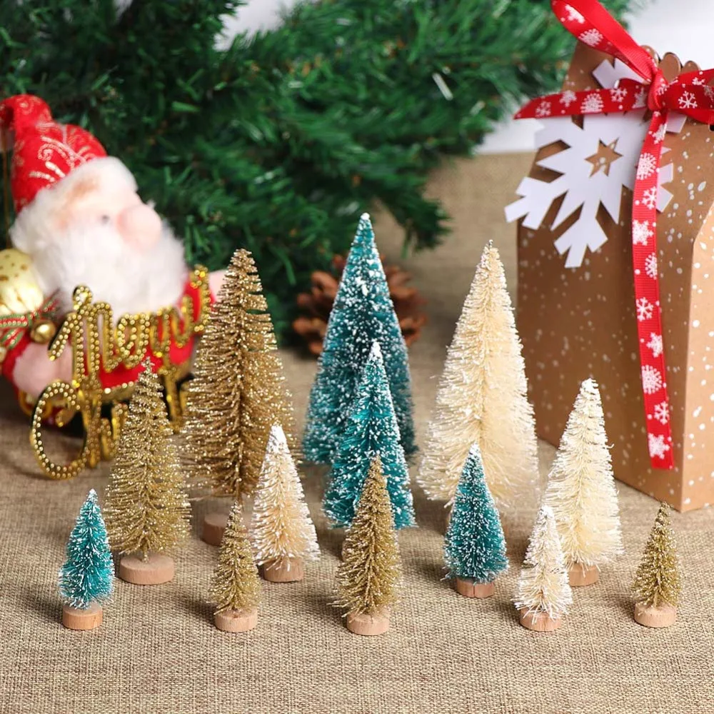 OurWarm 8pcs DIY Christmas Tree 4 Size Sisal Bottle Brush Small Pine Tree Christmas Decoration for Home navidad New Year Gift