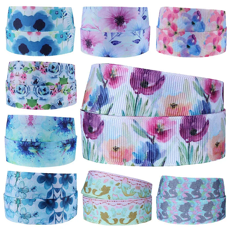 

(50yards/lot) Watercolor beautiful Flower ribbons for hair bows