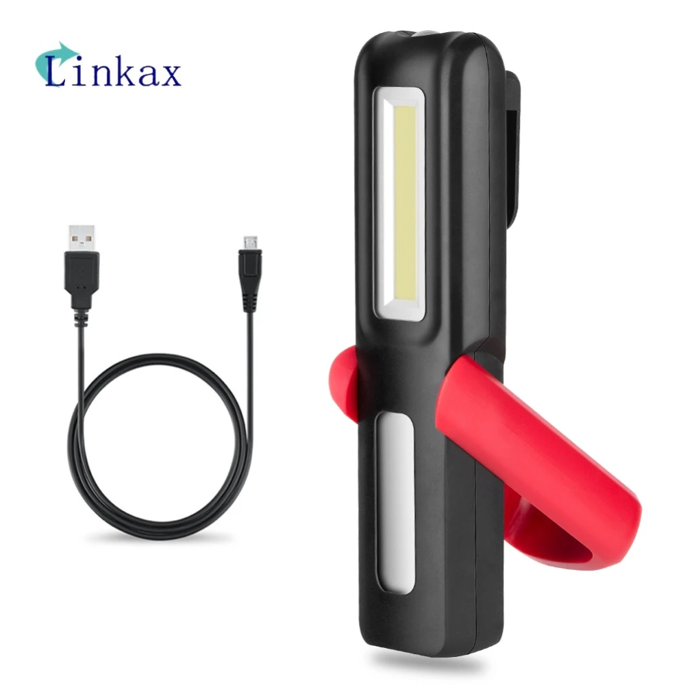 USB LED Flashlight with Magnetic Holder Outdoor Lighting COB Emergency Light