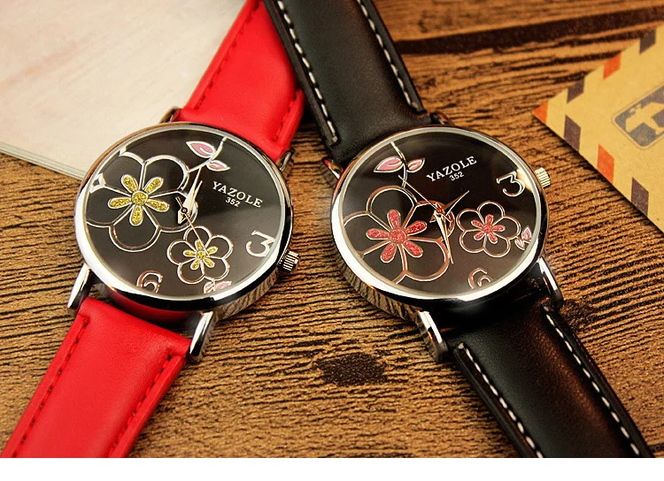От бренда yazole женские часы модные кожаные OL Цветочные стильные женские часы кварцевые часы Montre Femme Relogio Feminino
