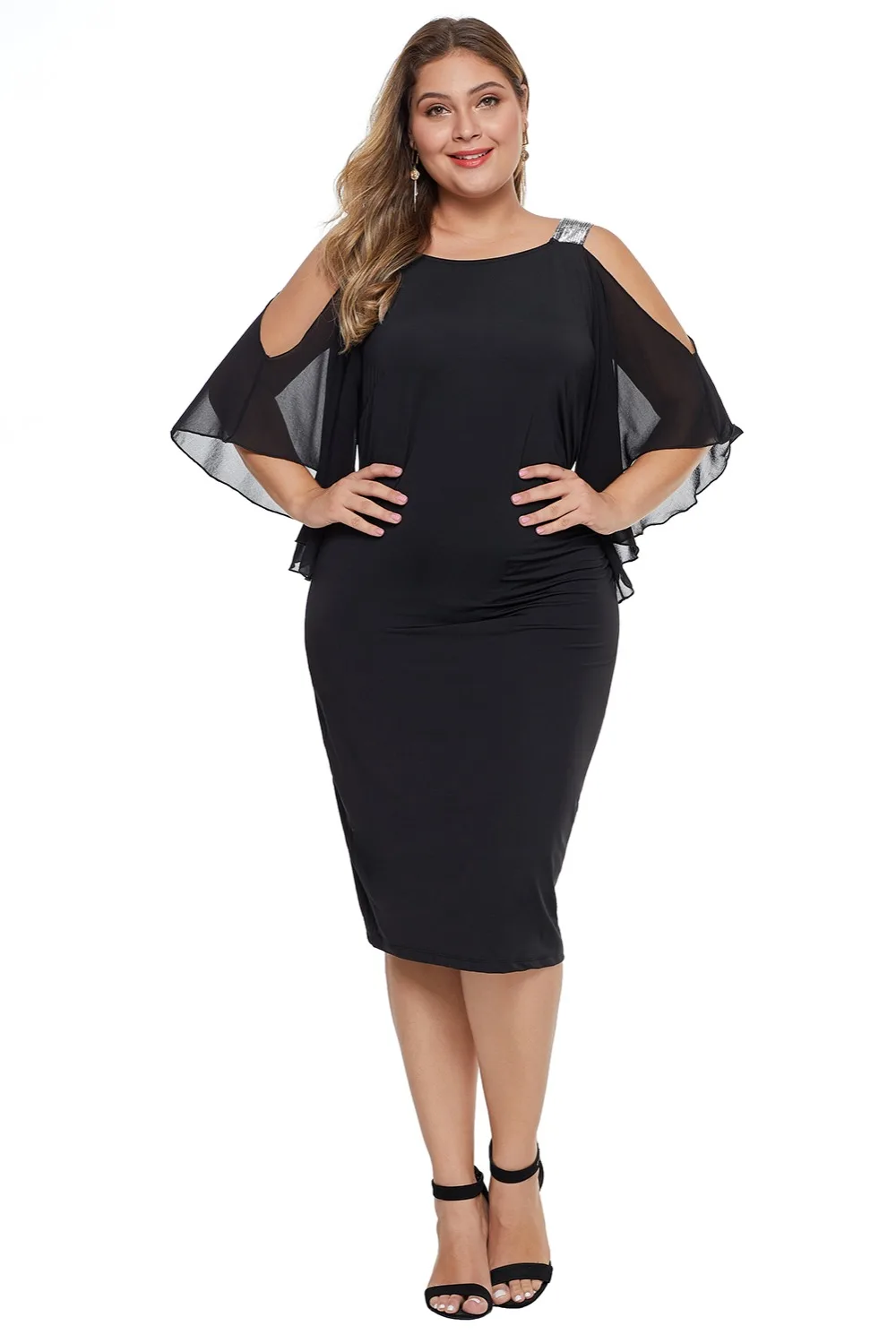 Black-Cold-Shoulder-Sparkle-Plus-Size-Dress-LC611135-2-3