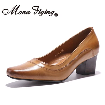 

Mona Flying Women Premium Leather Pumps Shoes Slip-on Classic Fashion Square Toe High Heel Shoes for Women Ladies 319-A4