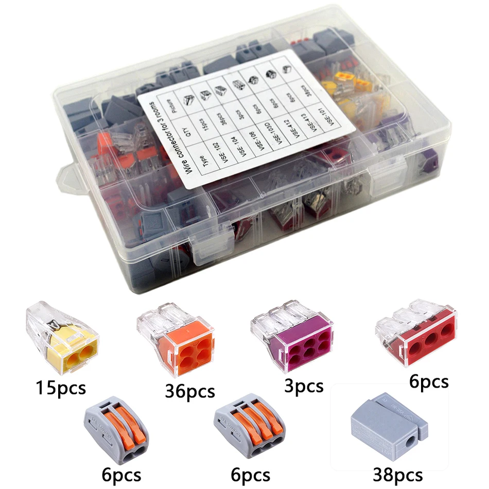 (110pcs/box) mini fast WAGO Connector set Mixed Models Universal Compact Wire Wiring Connector 2 pin Conductor Terminal Block (110pcs/box) mini fast WAGO Connector set Mixed Models Universal Compact Wire Wiring Connector 2 pin Conductor Terminal Block
