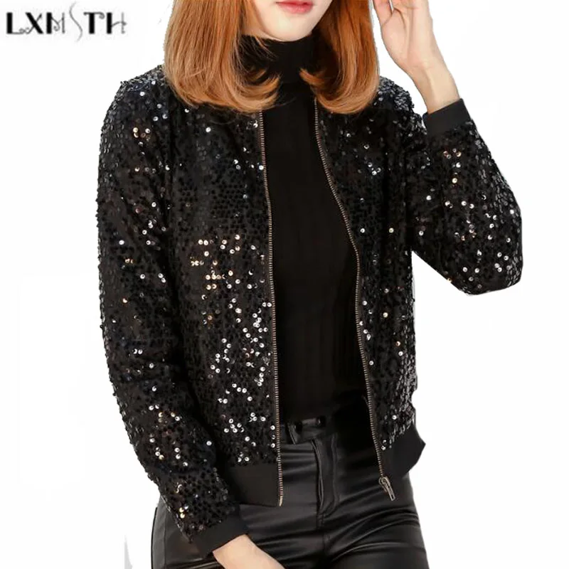 LXMSTH M 5XL 2019 Spring Log Sleeves Sequin jackets Women