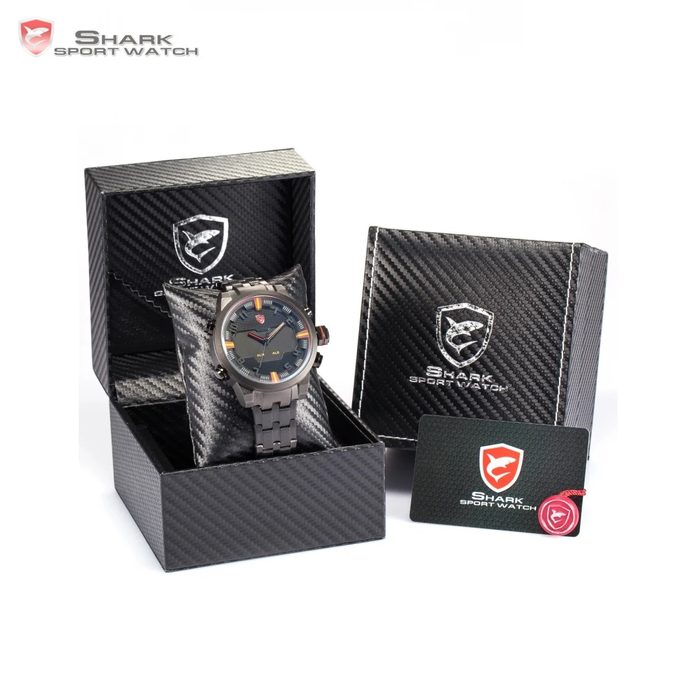 

Sawback Angel SHARK Sport Watch Dual Time Digital LED Date Steel Relogio Masculino Men Quartz Watch /SH197202