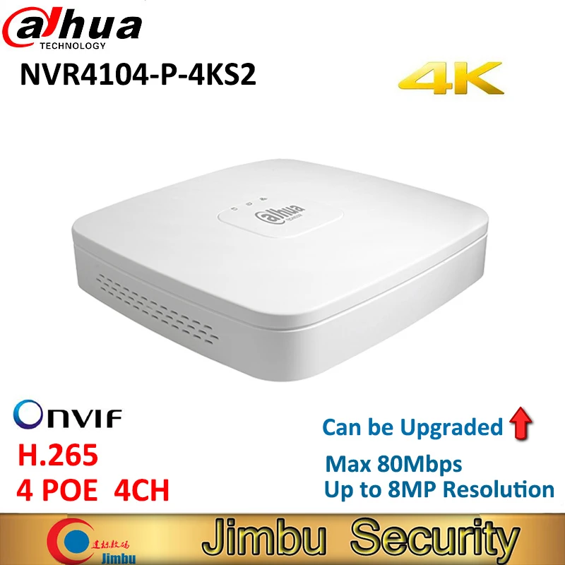 Dahua мини 4 К видеорегистратор Регистраторы NVR4104-P-4KS2 4Ch Smart 1U 4 PoE Порты сети H.265 HD до 4 ТБ 8MP NVR заменить NVR4104-P