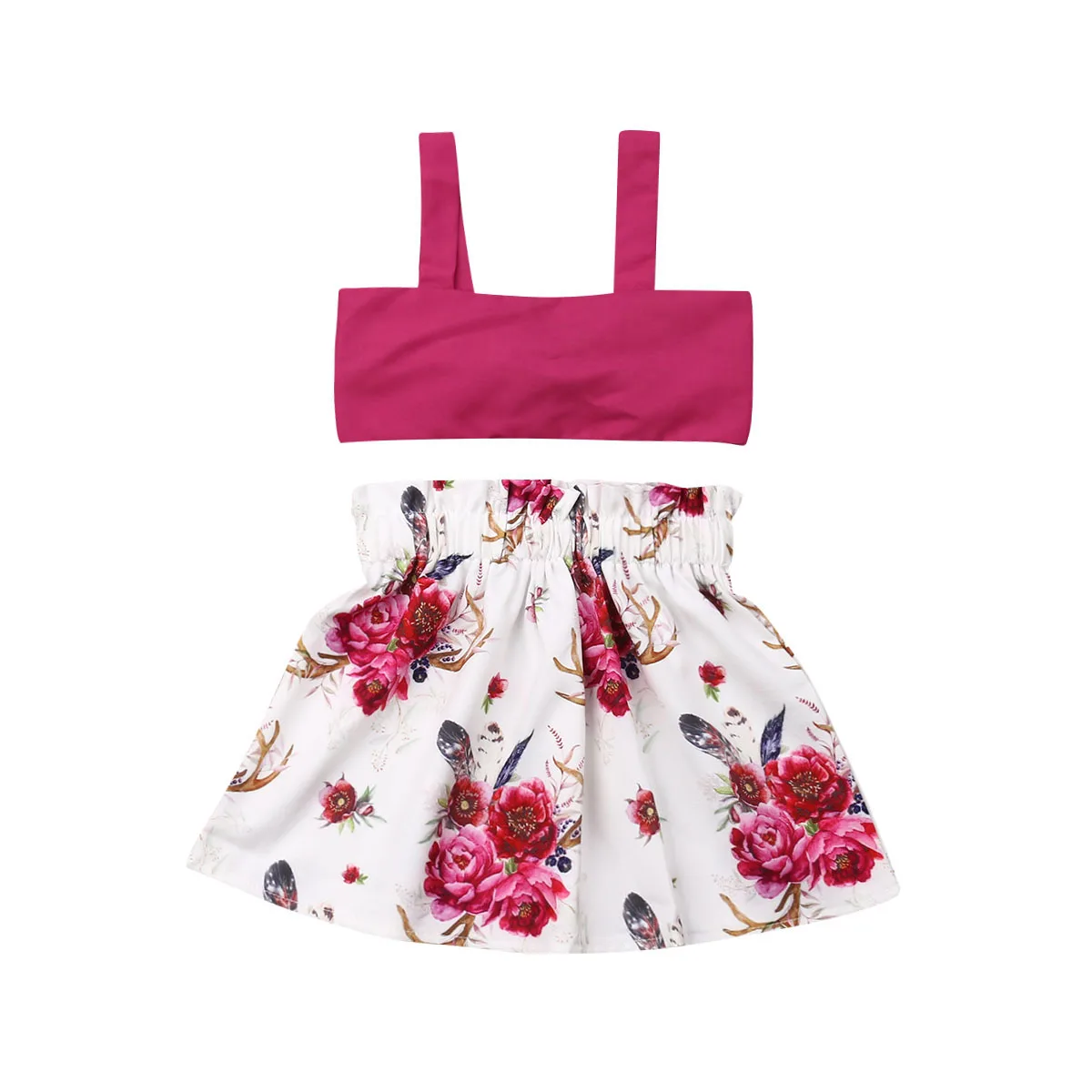 

Toddler Kids Baby Girl Summer Outfit Clothes Crop Tops+Floral Skirts 2PCS Set