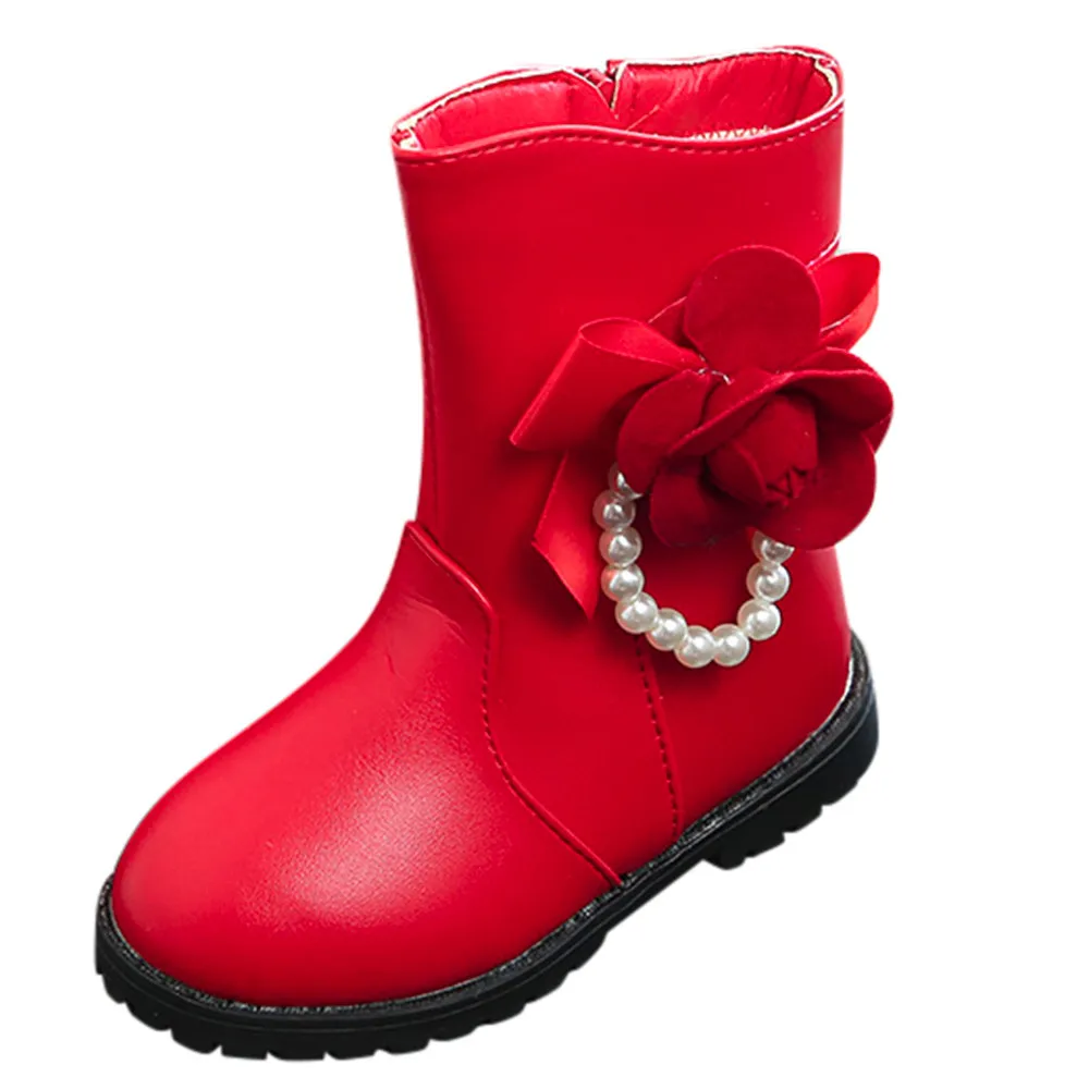 Лидер продаж; Новинка года; модные зимние Ботинки Martin на плоской подошве для маленьких девочек; ботинки для снежной погоды; нескользящая обувь для малышей - Цвет: Красный