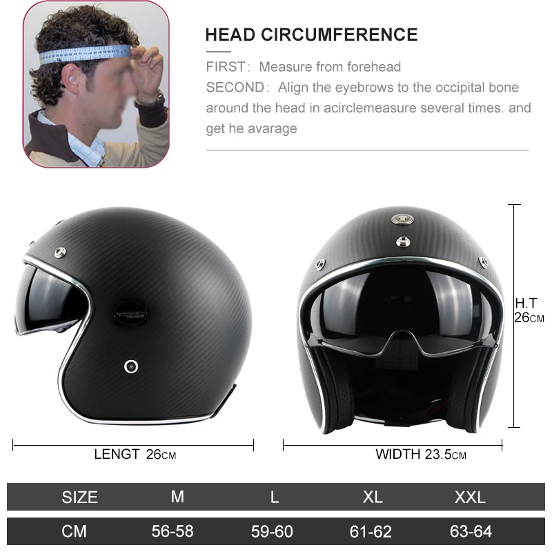 Шлем из углеродного волокна для мотоцикла, винтажный шлем для мотокросса, мотоциклетный шлем с открытым лицом, ретро 3/4 шлем V587 ECE