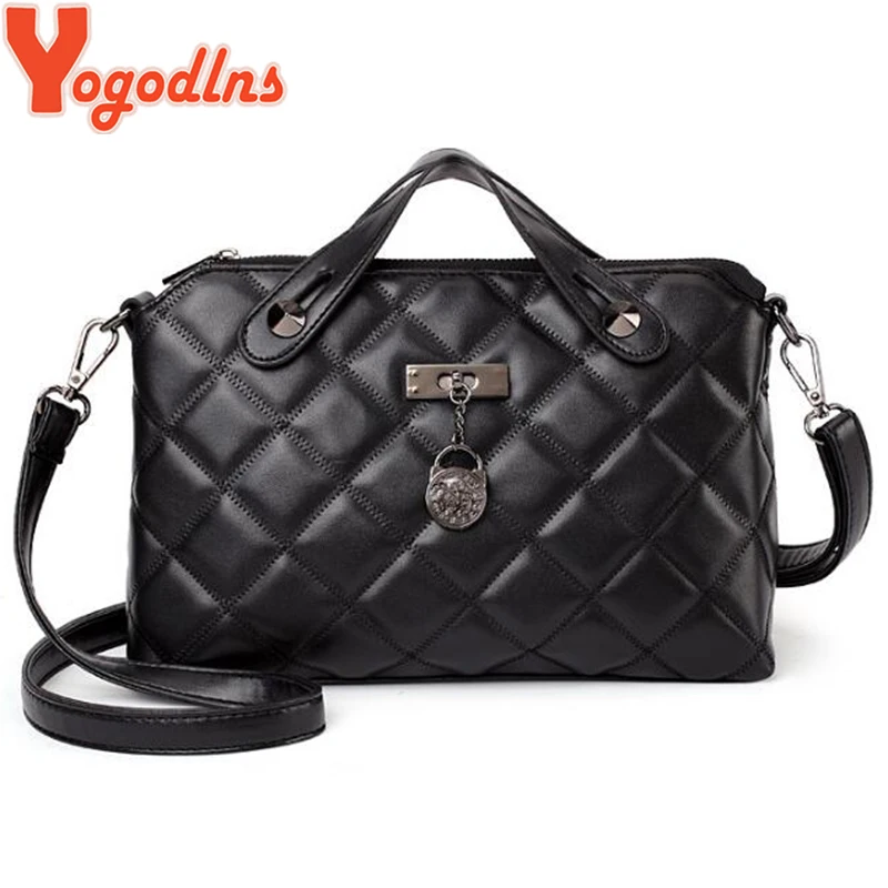 

Yogodlns Women Leather Handbags Hot Selling Tote Female Plaid Shoulder Bag Large Capacity Crossbody Bags Rivet Top-handle Bag