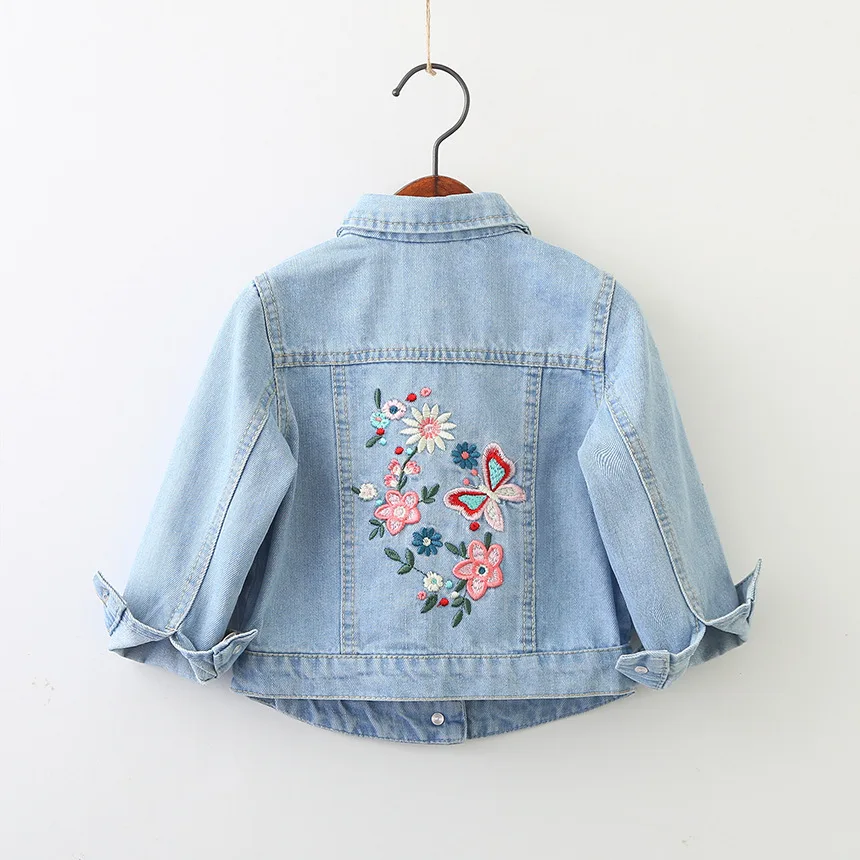 2020 Girls Denim Jackets Flower Butterfly Embroidery Jean Coat For Baby ...