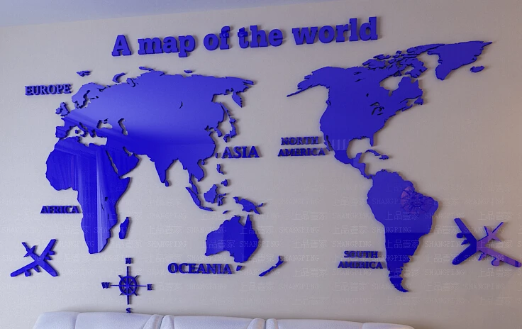 Бесплатная доставка Карта мира 3d Хрустальные акриловые настенные наклейки для