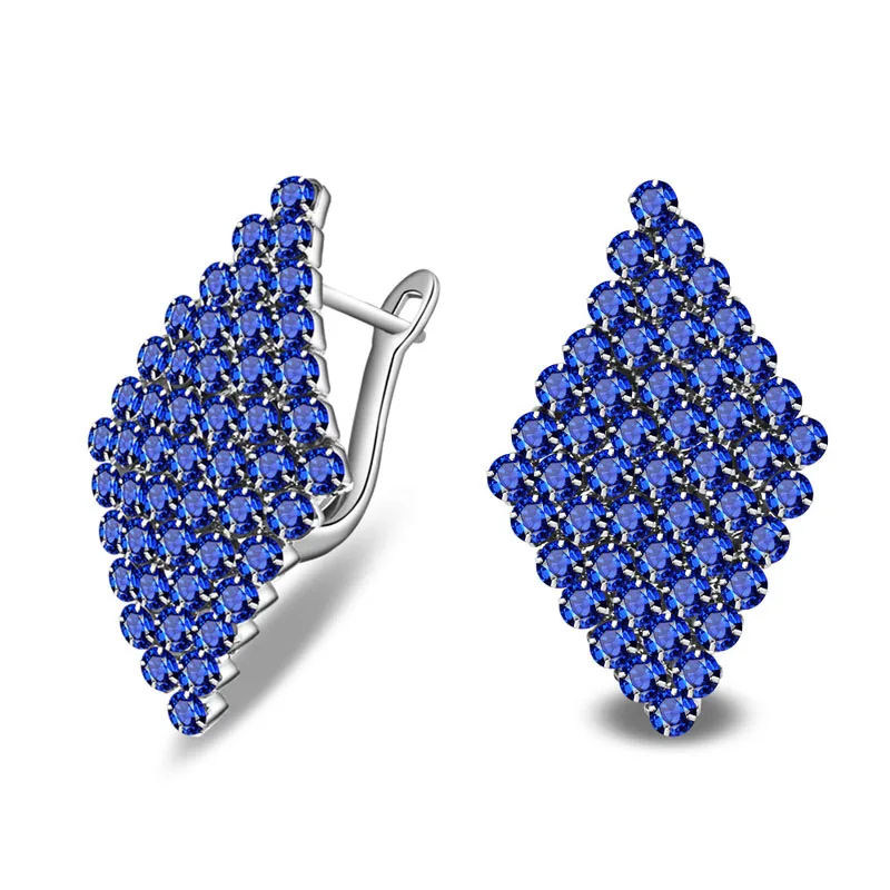 

New Fashion Romantic Jewelry Earring Silver-color Rhombus Blue Crystal Stud Earrings For Women Jewelry Gift Free Shipping