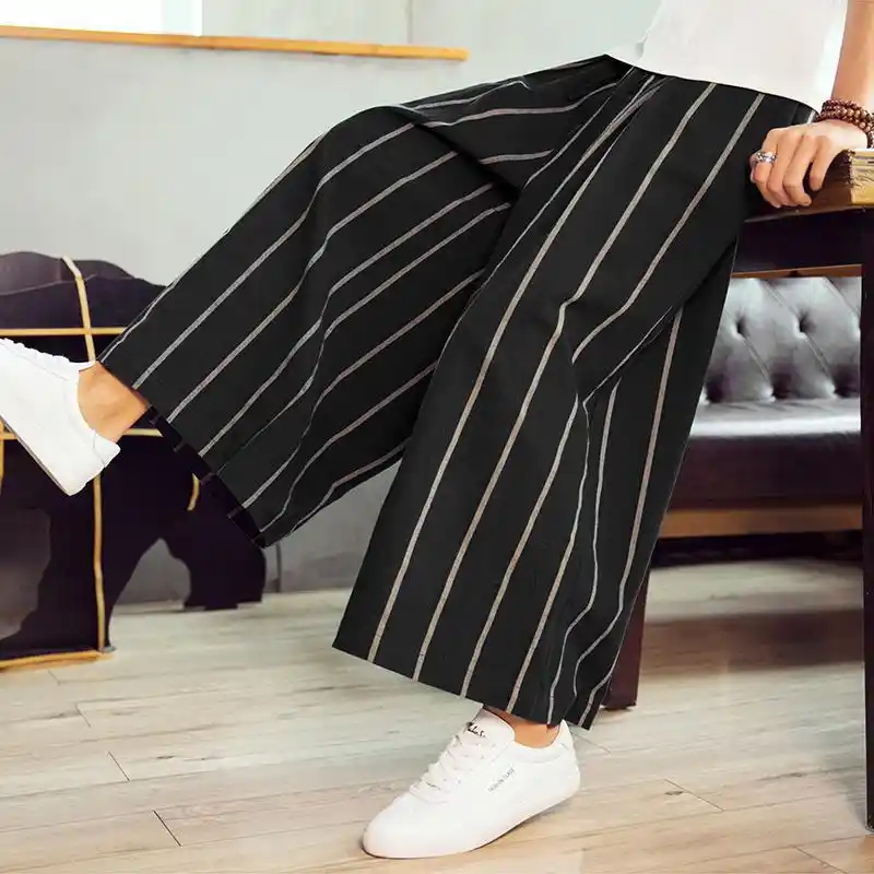 men's fashion colorblock striped casual pants