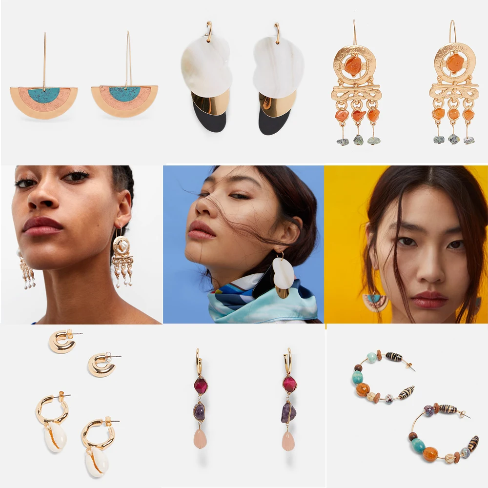 

Best lady Trendy New ZA Resin Drop Earrings Shell Jewelry Wedding Bohemian Simulated Pearl Dangle Statement Earrings Wholesale