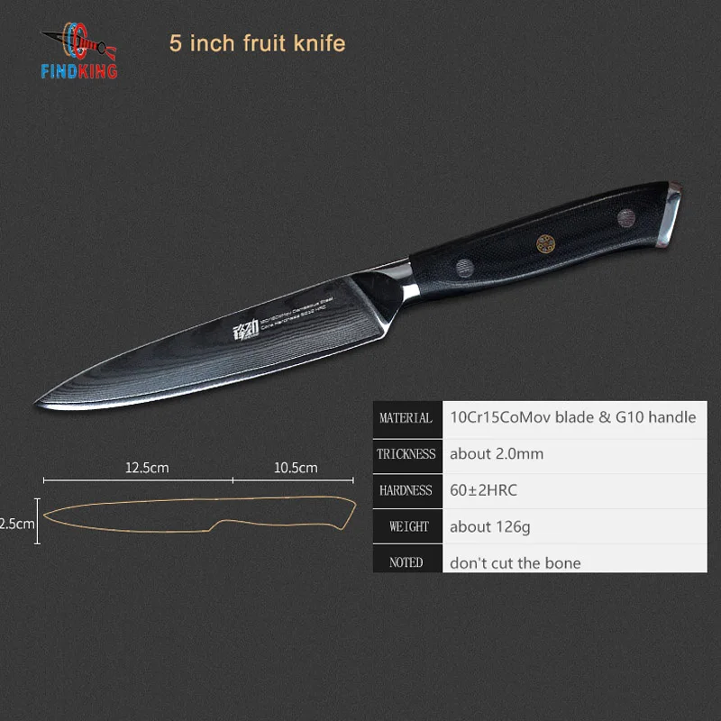 FINDKING G10 ручные ножи Набор 7 дюймов нож мясника дюймовый santoku 5 Фруктовый 67 слоев из