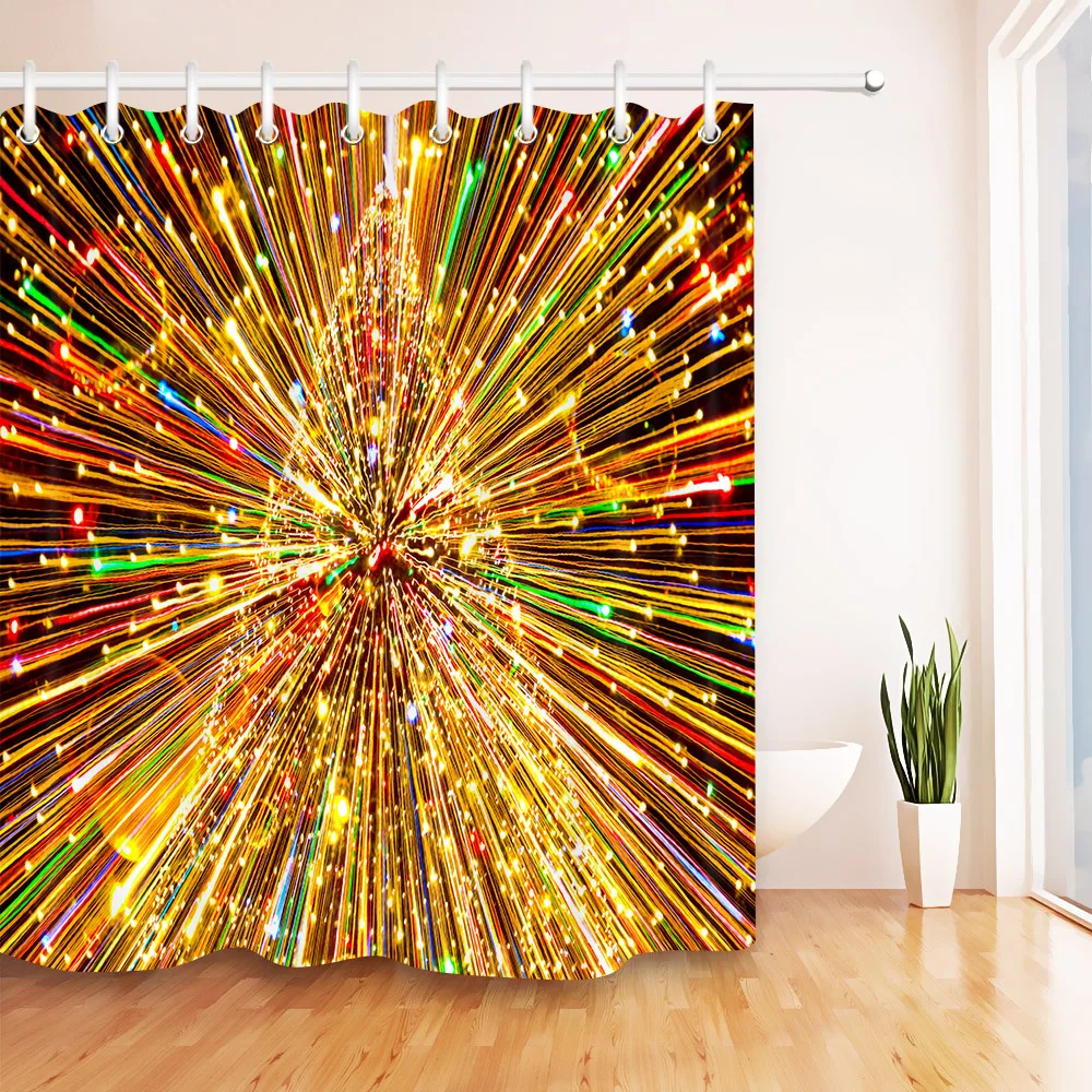 

72'' Abstract Christmas Tree With Colorful Light Bathroom Waterproof Fabric Shower Curtain Polyester 12 Hooks Bath Accessory Set