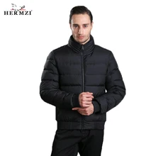 HERMZI Высокое Качество Зимняя Куртка Мужская Модные Куртки Синтепух Синтепоновое Пальто Осень Куртка Стенд Воротник Европейский Размер Черный