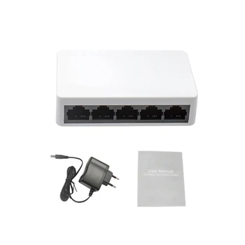 

Network Switch 5 Ports Fast Ethernet 10/100Mbps LAN RJ45 Switcher Hub with Power Adapter for Desktop PC