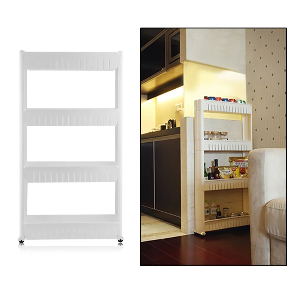 

54.5*102*12cm 4 Tiers Movable Easy Slide Out Kitchen Trolley Spice Rack PP Plastic Rolling Organizer Shelf Sundries Storage Rack