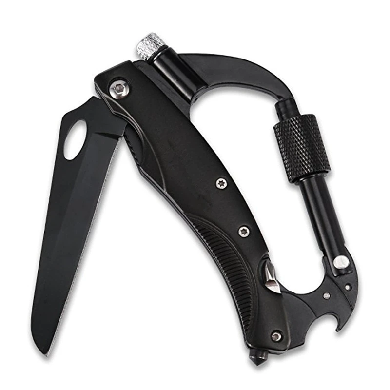 

Outdoor Multifunctional Carabiner Keychain Clip With LED Flashlight/Knife Camping Survival EDC Gear Tools For Backpacking Hiking