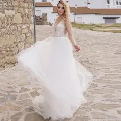 ADLN дешевое сексуальное свадебное платье с v-образным вырезом es без рукавов с открытой спиной Аппликация кружевные свадебные платья пляжное