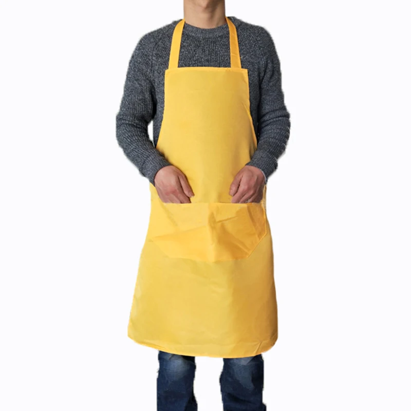 1pcs Big Sizes Adult Pure Color Kitchen Apron for Women Men 2019 New Double Pocket Polyester Cloth Household Chef Cooking Apron