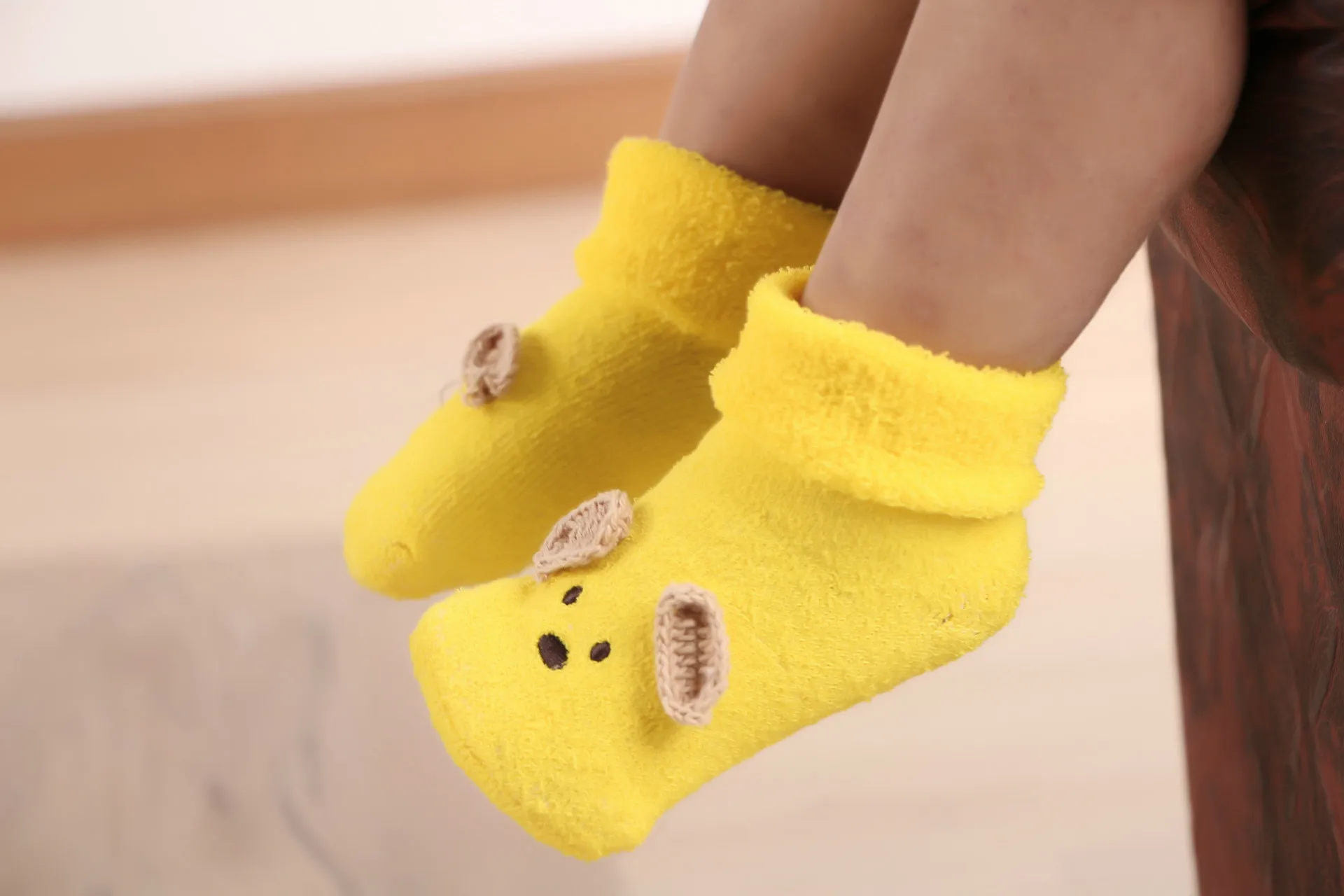 Носки для новорожденных; носки для малышей; теплые носки унисекс с милым медведем для маленьких мальчиков и девочек 0-12 месяцев - Цвет: yellow opp bag