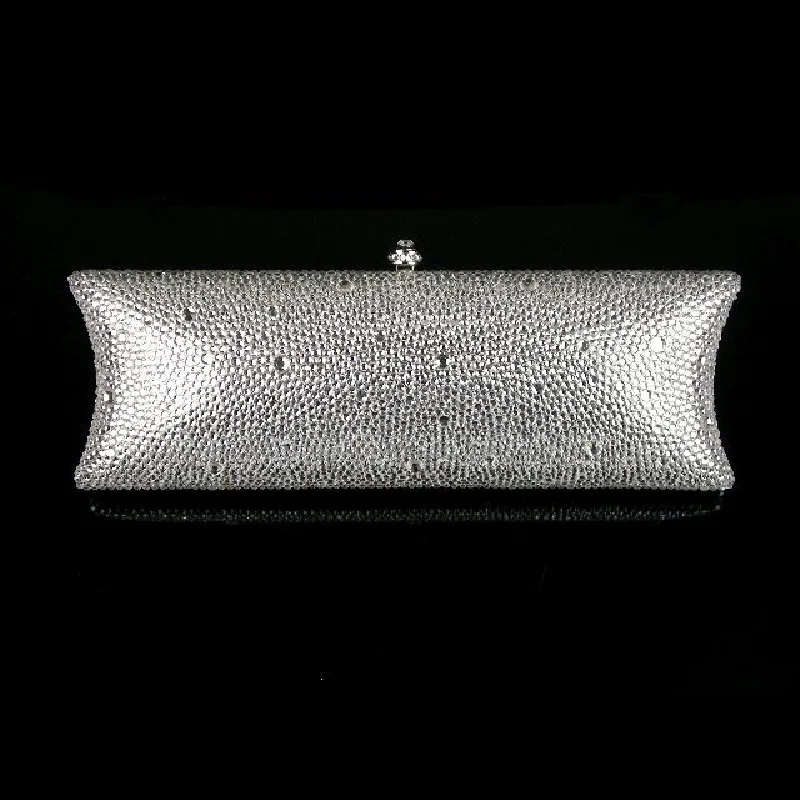 

7735Z Crystal Lady fashion Bridal Night silver Metal Evening purse clutch bag case box handbag