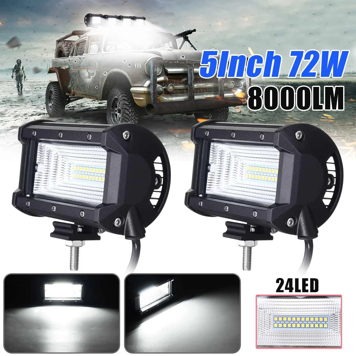 

1PCS 5 Inch 72W Combo Led Light Bars Spot Flood Beam for Work Driving Offroad Boat Car Tractor Truck 4x4 SUV ATV 12V 24V