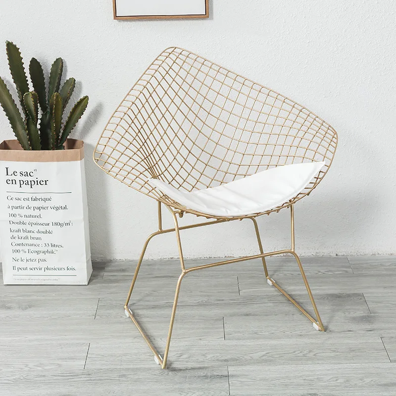 

1PCs Creative Furniture Practical Single Chair Fashion Leisure Chair Golden Wrought Iron Backrest Chair Diamond Steel Wire Chair