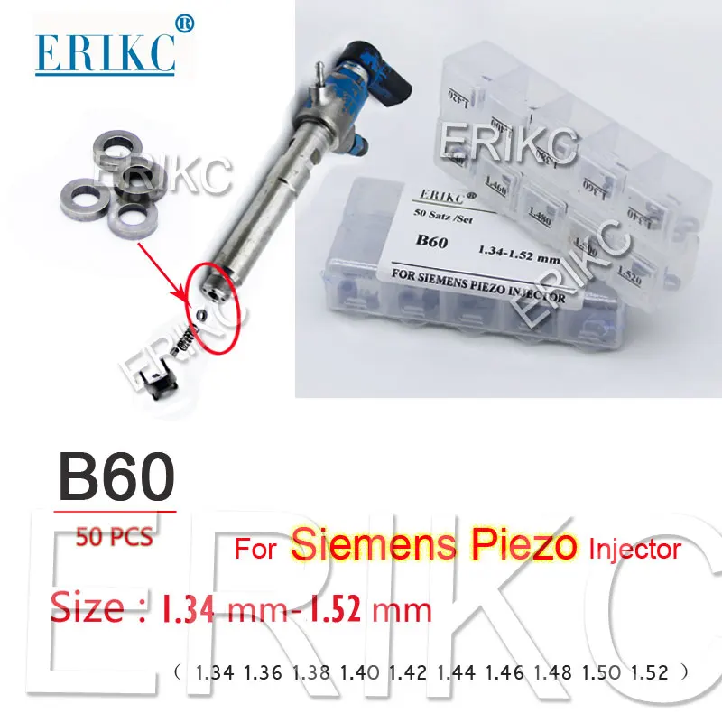 ERIKC Diesel Injector Parts Washer B60 Fuel Injection Shim Kits Adjusting Gasket Size 1.34-1.52mm for Siemens Piezo Nozzle 50pcs |