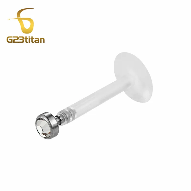 

G23titan Internally Thread 3mm Crystal Bioplast Labret Stud for Lip G23 Titanium Head 8mm 1.2mm Body piercing jewelry lip rings