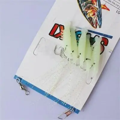 1Pack Glow in the dark Fish Fishing Bait Baits Lure Catch Hook Sabiki 5 Shrimp Rigs Glitter