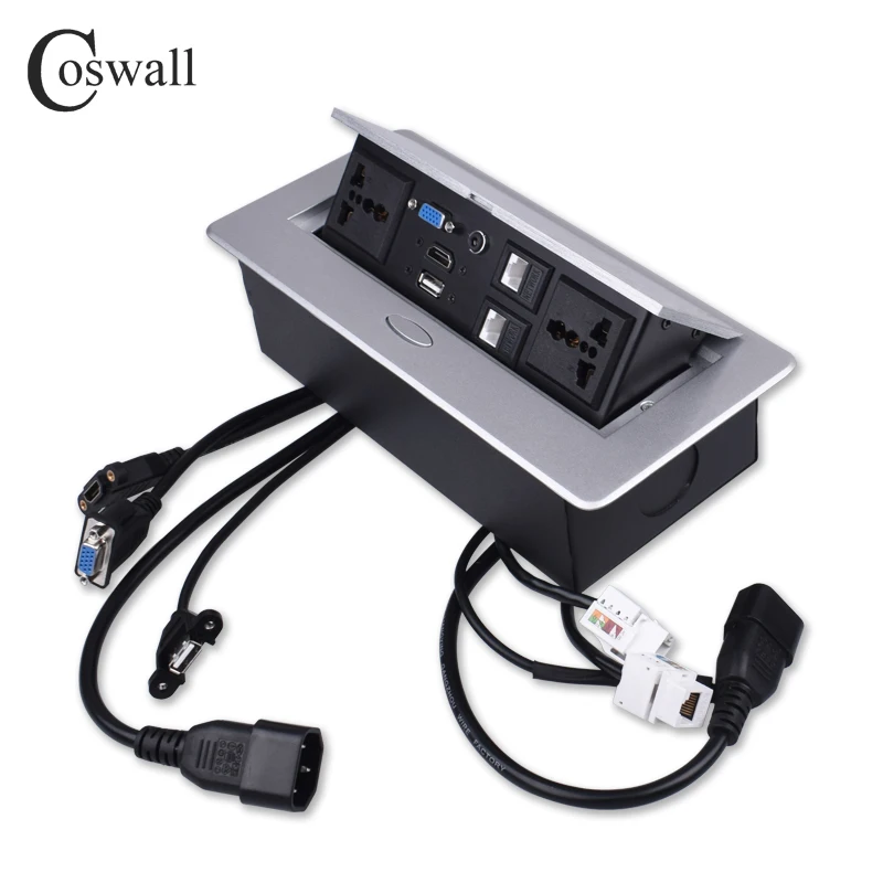 COSWALL cuerpo de Metal POP lento escondidos. 2 enchufe Universal de salida Dual CAT6 RJ45 Port + H