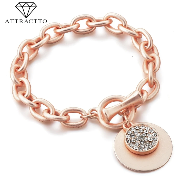 

ATTRACTTO Trending Round Bracelets&Bangles Charms For Women Crystal Jewelry Bracelets Stainless Steel Unique Bracelet SBR190059