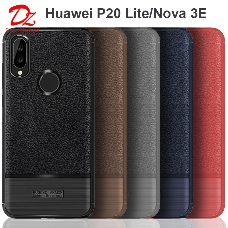 

Dizha New for Huawei p20 Lite Mobile phone case for huawei nova 3e Silicone Cover Litchi Pattern Soft TPU Case