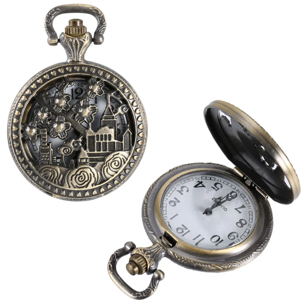 Hollow Antique Quartz Pocket Watch Necklace Vintage Unisex Gift