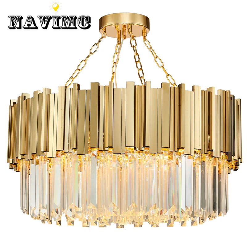 Modern Crystal Lamp Chandelier For Living Room Luxury Gold Round