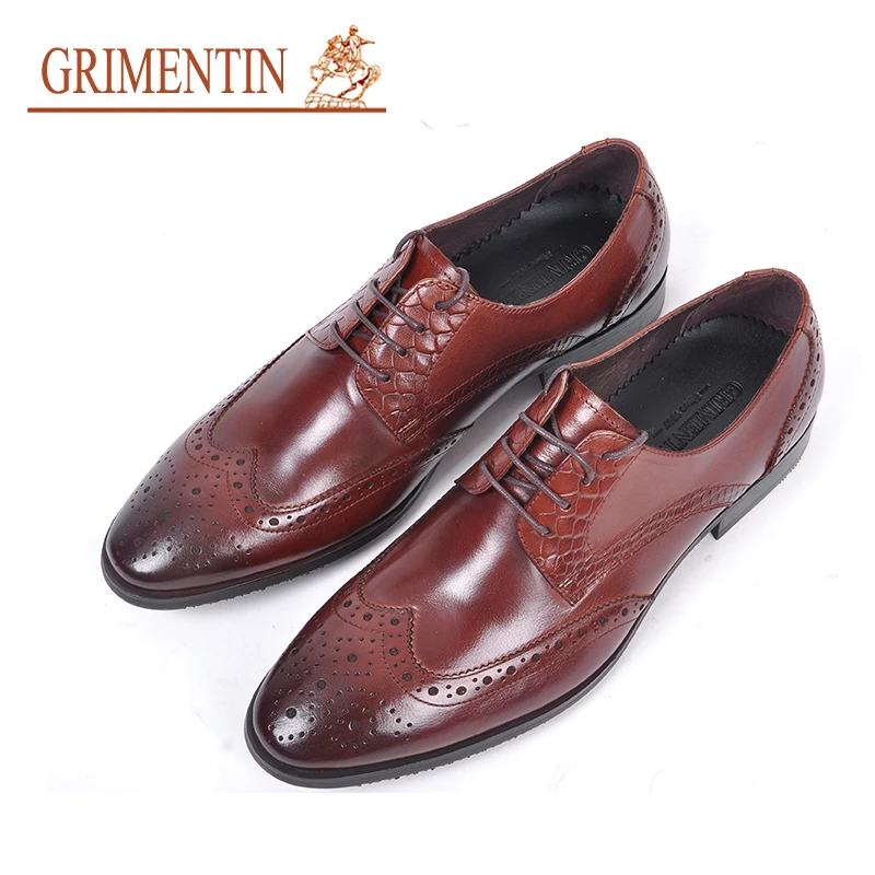 

GRIMENTIN Luxury brand mens shoes leather genuine leather pointed men shoes for men dress shoes oxford 2019 new